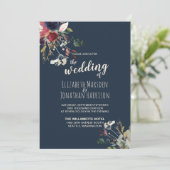 Invitation Elégant tout en un Marine Rose Bourgogne Mariage o (Debout devant)