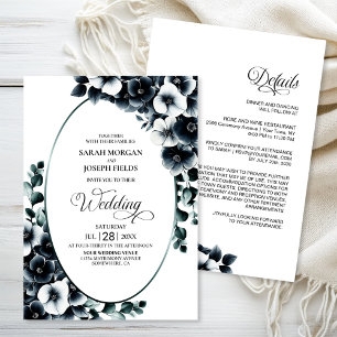 Invitation Élégant tout en un noir blanc Mariage floral