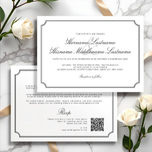 Invitation Élégant tout-en-un QR RSVP blanc Mariage simple