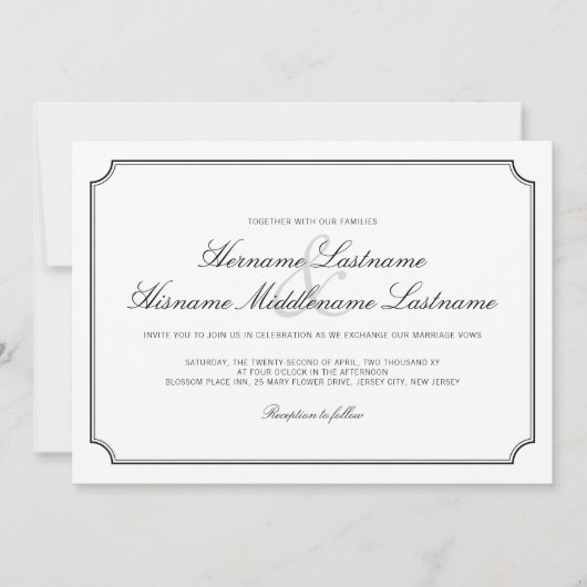 Invitation Élégant tout-en-un QR RSVP blanc Mariage simple (Devant)