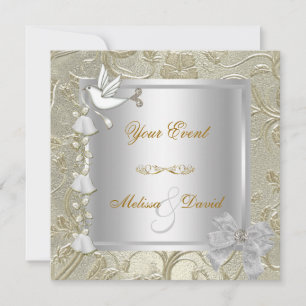 Invitation Élégant Tout Événement Or Argent Blanc Damassé de