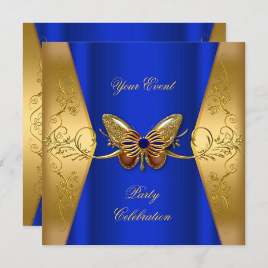 Invitation Élégant Tout Événement Partie Royal Blue Gold Butt (Devant / Derrière)