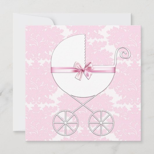 Invitation Élégant transport Baby shower en damas rose (Devant)