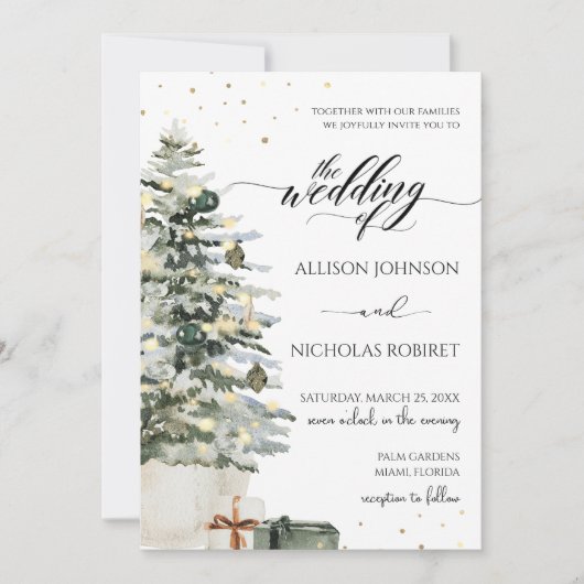 Invitation Elegant Tree lights winter christmas wedding (Devant)