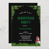 Invitation Elegant tree pine CHRISTMAS PARTY Black green   (Devant / Derrière)