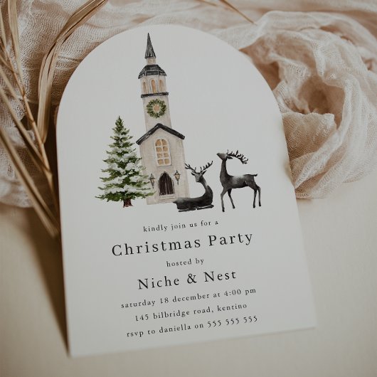 Invitation Elegant Tree Reindeer Christmas Corporate Party
