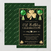 Invitation Élégant Trèfle de la Saint-Patrick Vert et Or 21e (Devant / Derrière)