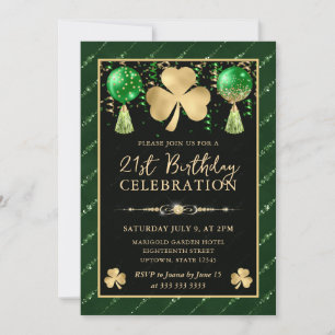 Invitation Élégant Trèfle de la Saint-Patrick Vert et Or 21e