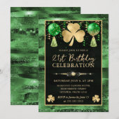 Invitation Élégant Trèfle de la Saint-Patrick Vert et Or 21e (Devant / Derrière)