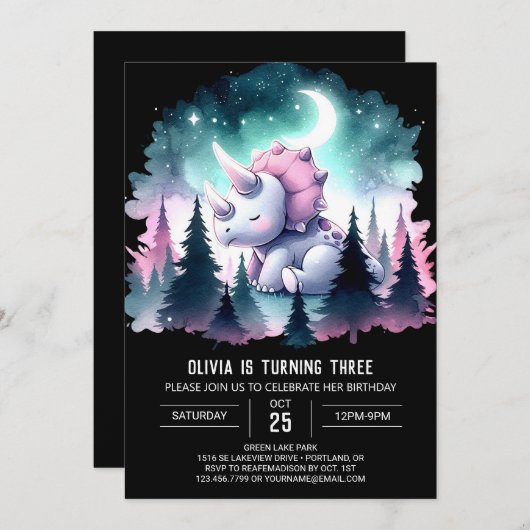 Invitation Elégant Tricératops préhistoriques Anniversaire (Devant / Derrière)