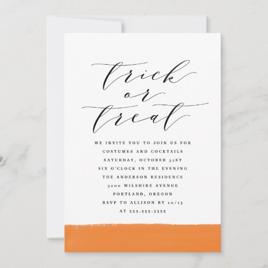 Invitation Élégant Trick ou Treat Script Halloween Party (Devant)
