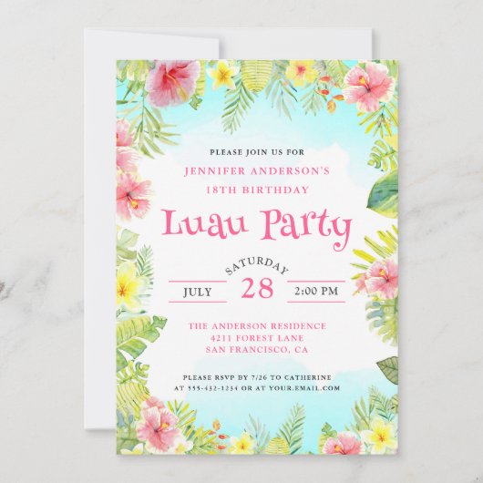 Invitation Elégant Tropical Aloha Luau fête d'anniversaire ro (Devant)