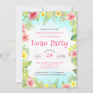 Invitation Elégant Tropical Aloha Luau fête d'anniversaire ro