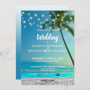 Invitation Elégant Tropical Beach String Lumières Palms Ombre