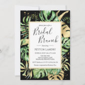 Invitation Elégant Tropical Black & Gold Bridal Brunch Douche (Devant)