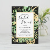 Invitation Elégant Tropical Black & Gold Bridal Brunch Douche (Debout devant)