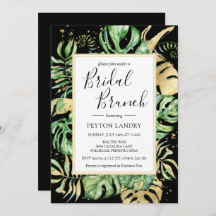 Invitation Elégant Tropical Black & Gold Bridal Brunch Douche