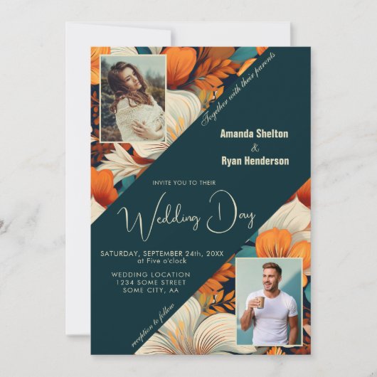 Invitation Élégant Tropical Floral Flower 2 Mariage photo (Devant)