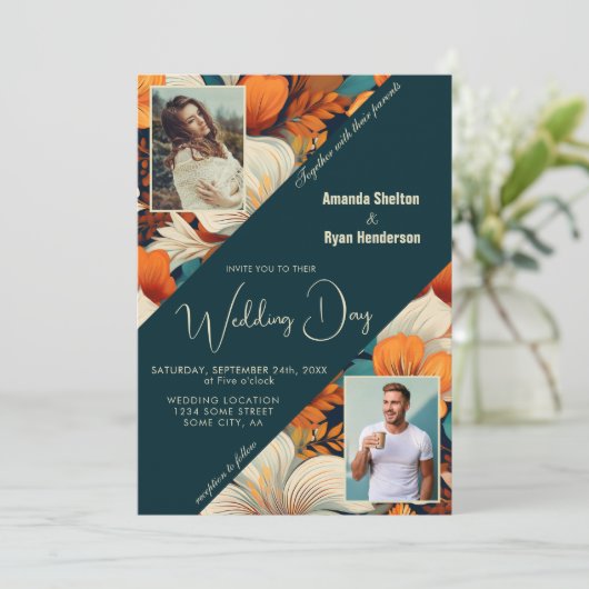 Invitation Élégant Tropical Floral Flower 2 Mariage photo (Debout devant)