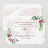 Invitation Élégant Tropical Floral Gold World Map Mariage (Devant / Derrière)