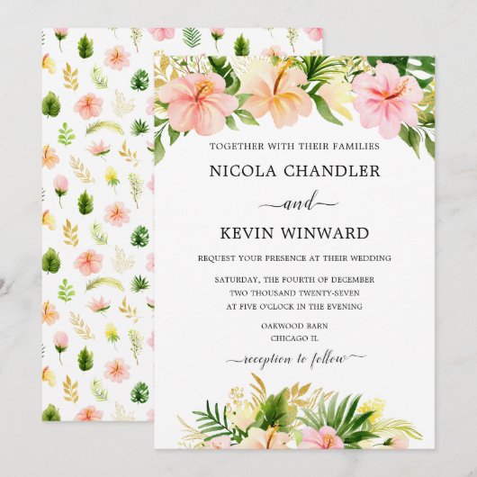 Invitation Elegant Tropical Floral Wedding (Devant / Derrière)