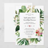 Invitation Elégant Tropical Garden Flowers Mariage Or (Devant / Derrière)