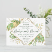 Invitation Elégant Tropical Green & Gold Bridesmaids Brunch (Debout devant)