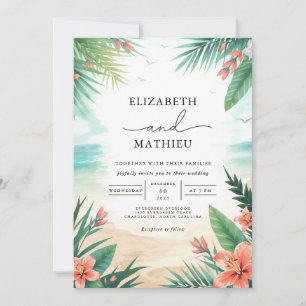 Invitation Elégant Tropical Green Plage Floral Mariage