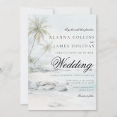 Invitation Elegant Tropical Palm Watercolor Beach Wedding (Devant)