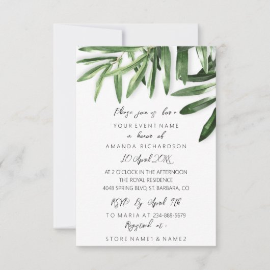 Invitation Elégant Tropical Sage Mint Vert Or Blanc (Devant)