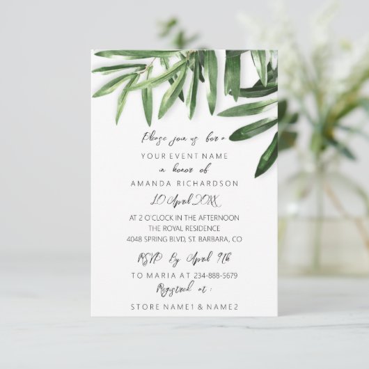 Invitation Elégant Tropical Sage Mint Vert Or Blanc (Debout devant)