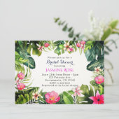 Invitation Elégant Tropics Vert Feuille Floral Aquarelle (Debout devant)