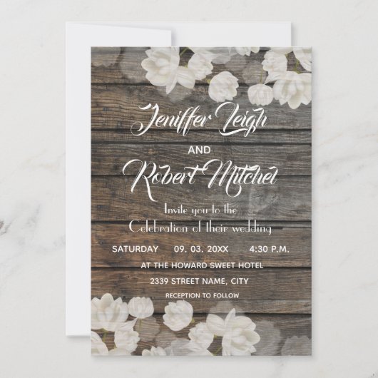 Invitation Élégant tulipe blanche mariage rustique (Devant)