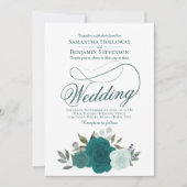Invitation Elégant Turquoise & Aqua Roses Floral QR Code Mari (Devant)