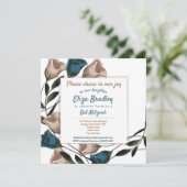 Invitation Elégant Turquoise, Beige Rose Bat mitzvah Invitati (Debout devant)