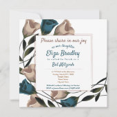 Invitation Elégant Turquoise, Beige Rose Bat mitzvah Invitati (Devant)
