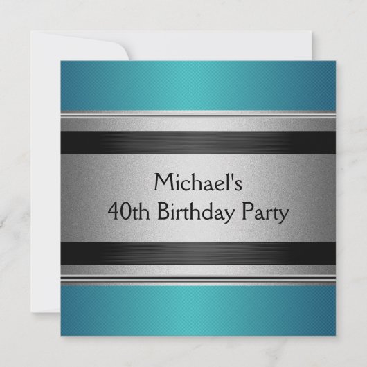 Invitation Elégant Turquoise Black & Silver Metal 40e anniver (Devant)