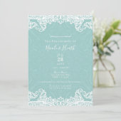 Invitation Élégant Turquoise Blanc Broderie Engagement   (Debout devant)