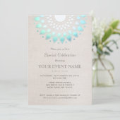 Invitation Élégant Turquoise Bleu Beige Aspect Lin (Debout devant)