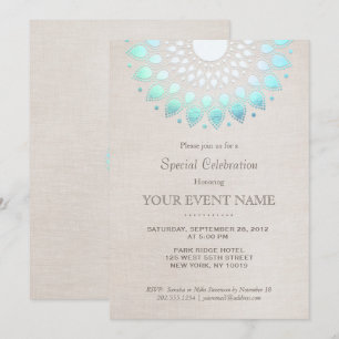 Invitation Élégant Turquoise Bleu Beige Aspect Lin