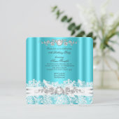 Invitation Elégant Turquoise Bleu Blanc dentelle Bijou Bow An (Debout devant)