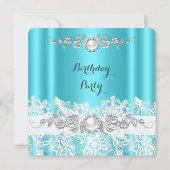 Invitation Elégant Turquoise Bleu Blanc dentelle Bijou Bow An (Dos)