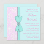 Invitation Elégant Turquoise bleu et rose bébé fille douche (Devant / Derrière)