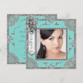 Invitation Élégant Turquoise bleu et Silver Sweet 16 Party (Devant / Derrière)