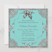Invitation Élégant Turquoise bleu et Silver Sweet 16 Party (Dos)