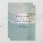 Invitation Elégant Turquoise Bleu Silver Mariage en verre de  (Devant / Derrière)