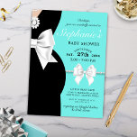 Invitation Elégant Turquoise Blue Glam Tiffany Baby shower à<br><div class="desc">Elégant Turquoise Bleu Glam Tiffany Thème Baby shower Invitation. Cette papeterie moderne aux baby showers turquoise d'aqua est parfaite pour que la mère soit celle qui a tout et embrasse sa fantaisie, osons-nous dire bougie, côté ! Avec une silhouette d'une femme enceinte, des perles et un arc blanc ce petit...</div>