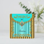 Invitation Elégant Turquoise Blue Gold Fabuleux 50e anniversa (Debout devant)