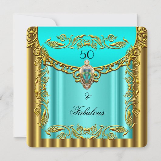 Invitation Elégant Turquoise Blue Gold Fabuleux 50e anniversa (Devant)