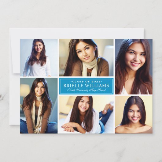 Invitation Elégant Turquoise Blue Photo Collage Graduation Pa (Devant)